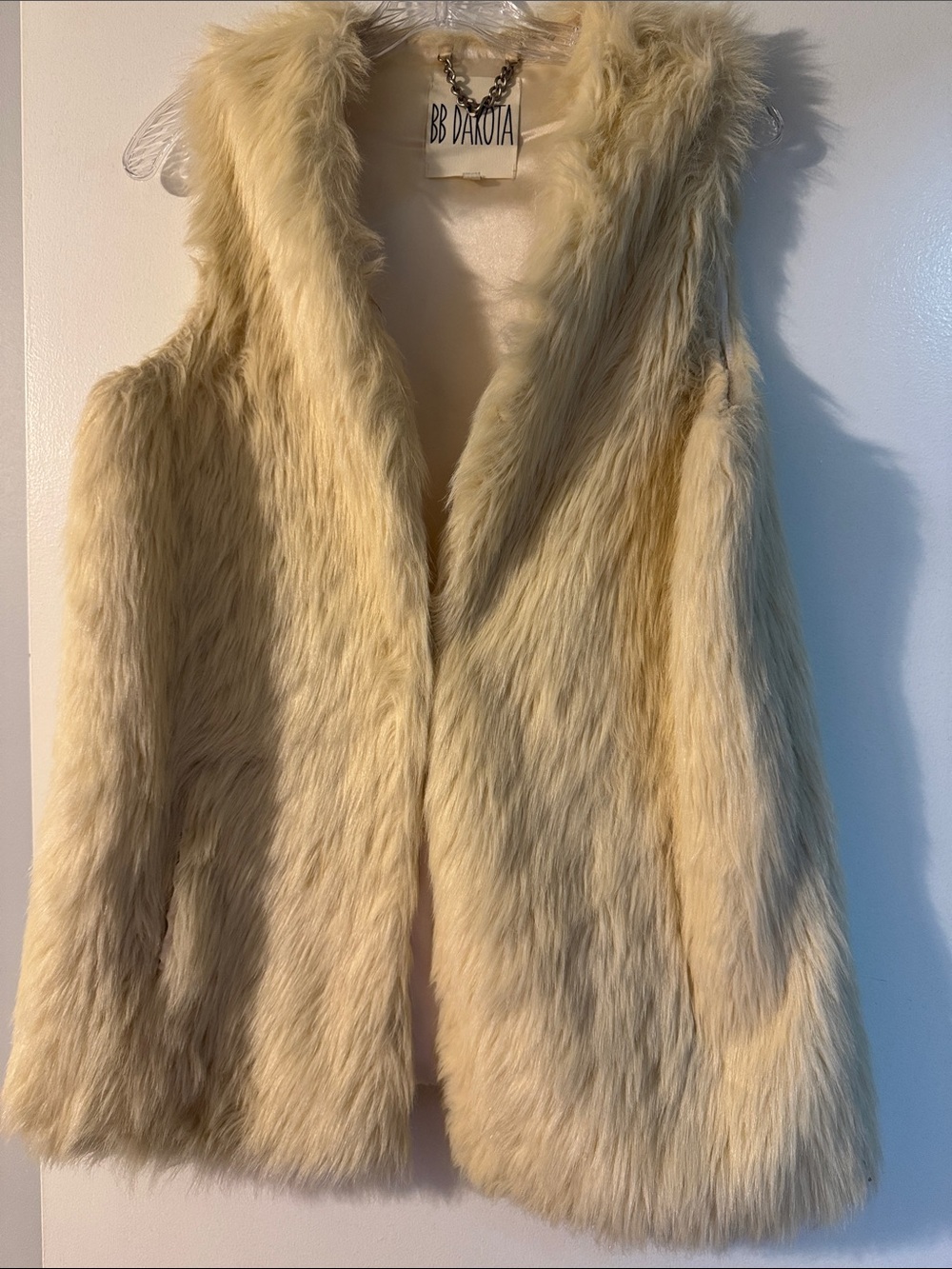 BB Dakota Plush Cream Faux Fur Teddy Vest